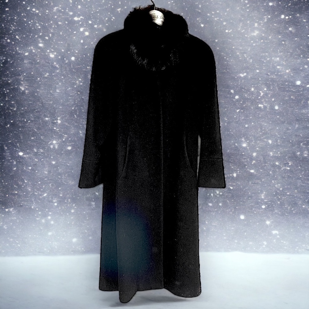 Albert Nipon Black Fur Collar Coat